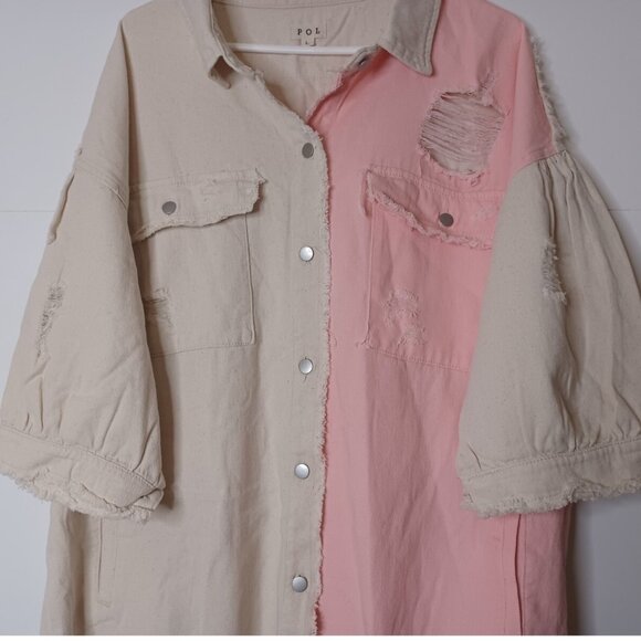 POL CLOTHING Womens Denim Distressed Large White/Pink Jacket - Picture 3 of 11